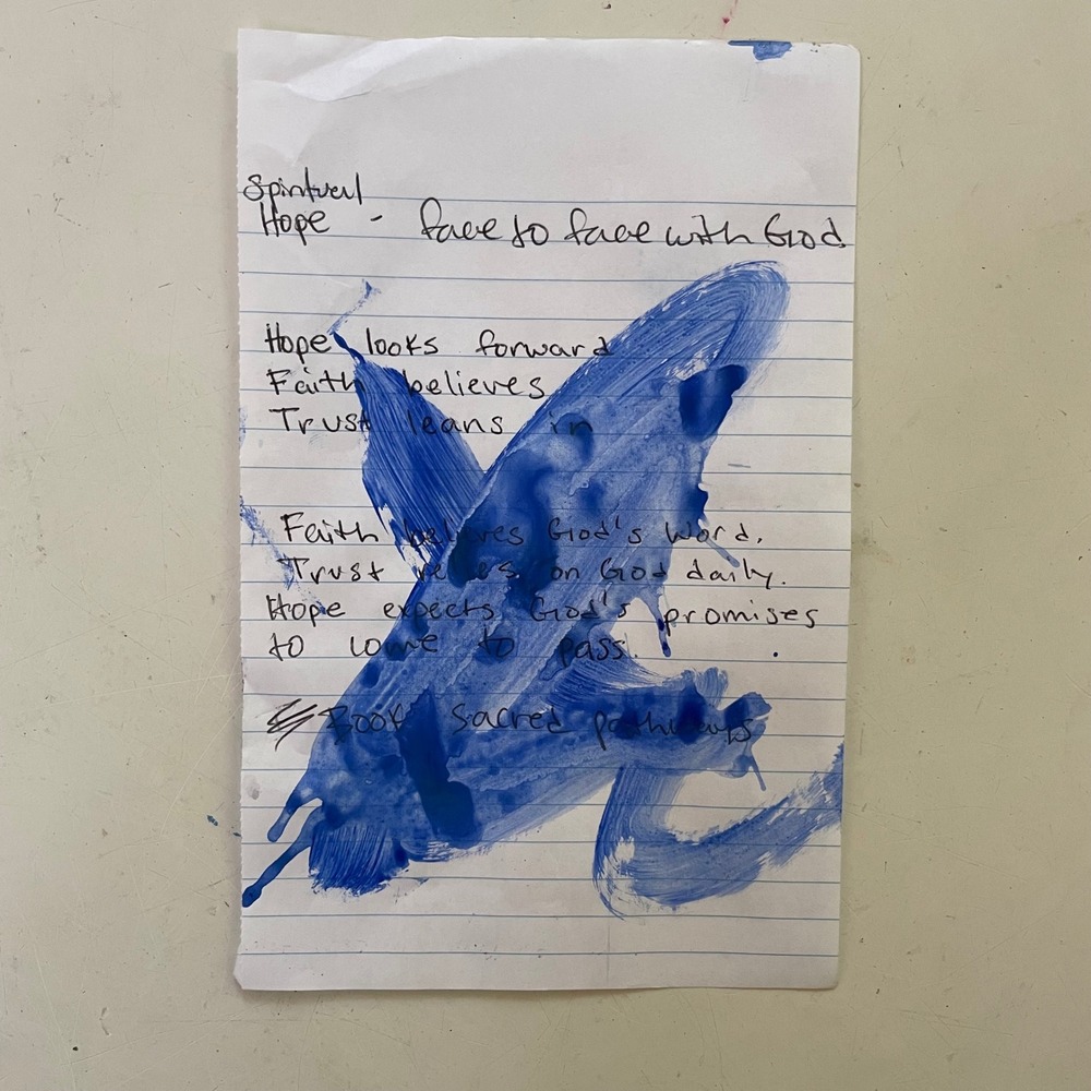 OMAN Original Spiritual Artwork Study Blue Abstract Faith Hope Trust 4.5x7